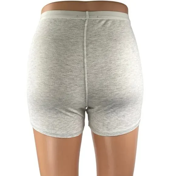WeWoreWhat Women's Gray Rib Knit High Waist Button Boxer Lounge Sleep Shorts S - Picture 3 of 5